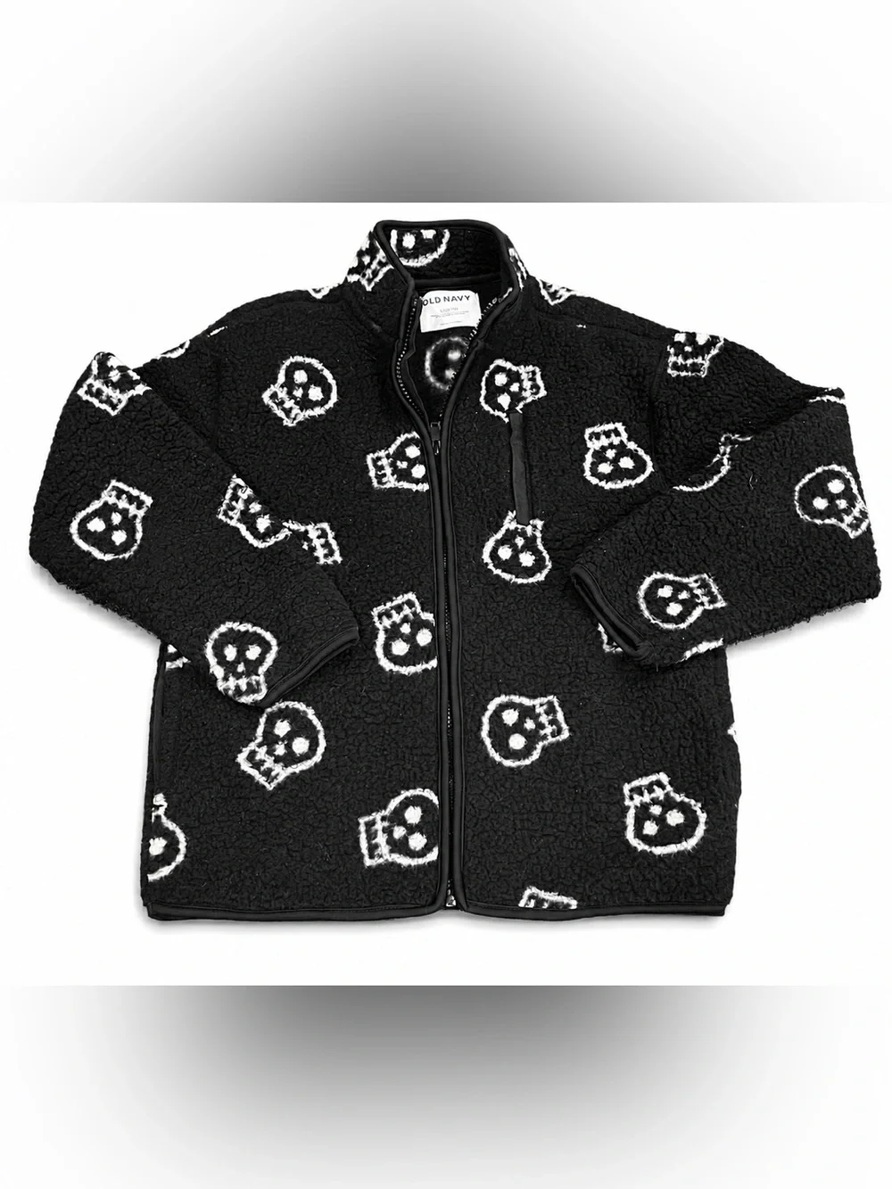 Old Navy Boys Black Skull Sherpa Fleece Jacket Size 10/12